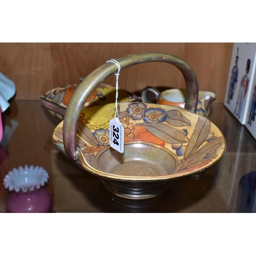 324 - THREE PIECES OF CHARLOTTE RHEAD BURSLEY WARE, in the 'Oranges and Lemons' pattern TL5, comprising a ... 