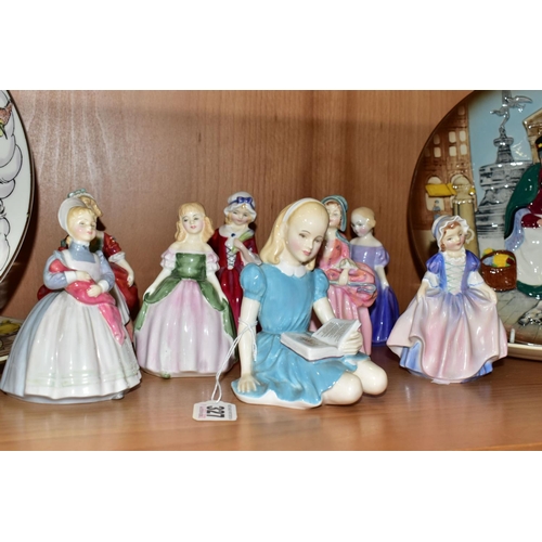 327 - A GROUP OF ROYAL DOULTON FIGURINES AND PLATES, comprising Alice HN2158, The Rag Doll HN2142, Valerie... 