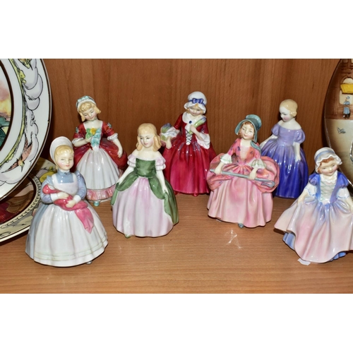 327 - A GROUP OF ROYAL DOULTON FIGURINES AND PLATES, comprising Alice HN2158, The Rag Doll HN2142, Valerie... 