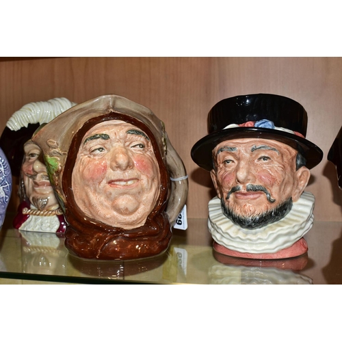 329 - SIX LARGE ROYAL DOULTON CHARACTER JUGS, comprising The Fortune Teller D6497, Porthos D6440, Friar Tu... 