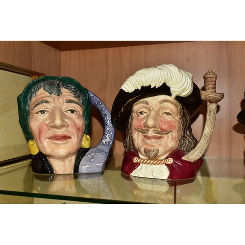 329 - SIX LARGE ROYAL DOULTON CHARACTER JUGS, comprising The Fortune Teller D6497, Porthos D6440, Friar Tu... 