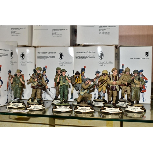 333 - ELEVEN BOXED THE STADDEN COLLECTION 'WORLD WAR ONE AND TWO' MILITARY FIGURES, hand painted pewter fi... 