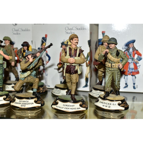 333 - ELEVEN BOXED THE STADDEN COLLECTION 'WORLD WAR ONE AND TWO' MILITARY FIGURES, hand painted pewter fi... 