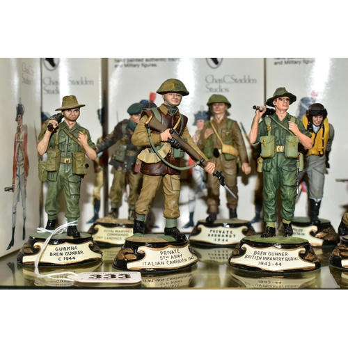 333 - ELEVEN BOXED THE STADDEN COLLECTION 'WORLD WAR ONE AND TWO' MILITARY FIGURES, hand painted pewter fi... 