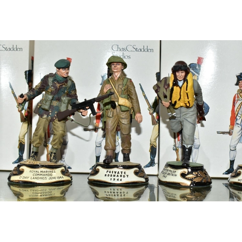 333 - ELEVEN BOXED THE STADDEN COLLECTION 'WORLD WAR ONE AND TWO' MILITARY FIGURES, hand painted pewter fi... 