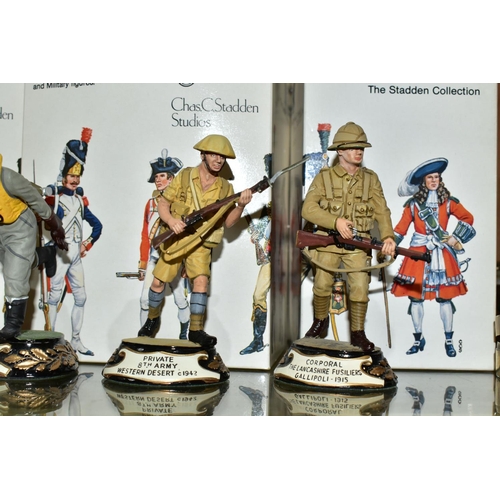 333 - ELEVEN BOXED THE STADDEN COLLECTION 'WORLD WAR ONE AND TWO' MILITARY FIGURES, hand painted pewter fi... 