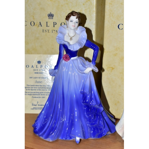 334 - FIVE BOXED COALPORT LADIES OF FASHION FIGURINES, comprising Anne 1997 Lady of Fashion with certifica... 