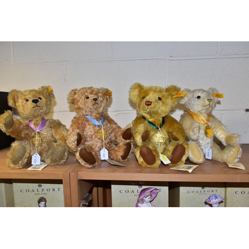 336 - FOUR STEIFF DANBURY MINT YEAR TEDDY BEARS, comprising Millennium 2000 bear with blonde fur, height 2... 