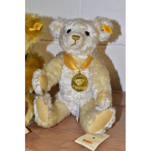 336 - FOUR STEIFF DANBURY MINT YEAR TEDDY BEARS, comprising Millennium 2000 bear with blonde fur, height 2... 