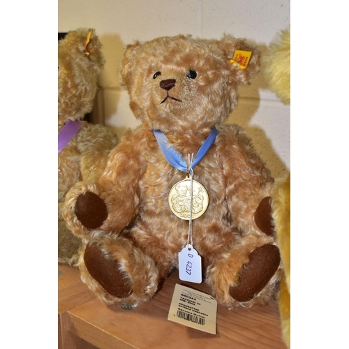 336 - FOUR STEIFF DANBURY MINT YEAR TEDDY BEARS, comprising Millennium 2000 bear with blonde fur, height 2... 