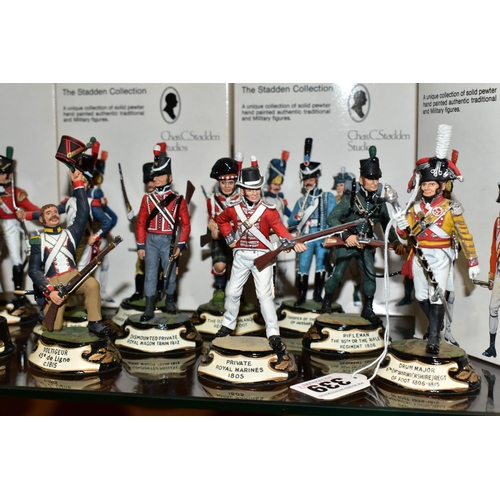 339 - THIRTEEN BOXED THE STADDEN COLLECTION 'NAPOLEONIC WAR' MILITARY FIGURES, hand painted pewter figures... 