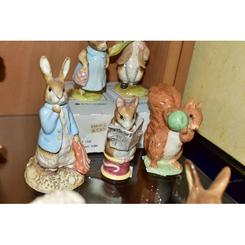 344 - A GROUP OF TEN ROYAL ALBERT BEATRIX POTTER FIGURES, comprising boxed Mrs Flopsy Bunny, boxed Benjami... 