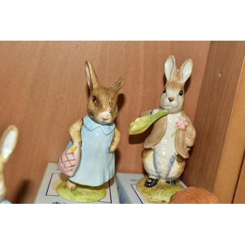 344 - A GROUP OF TEN ROYAL ALBERT BEATRIX POTTER FIGURES, comprising boxed Mrs Flopsy Bunny, boxed Benjami... 