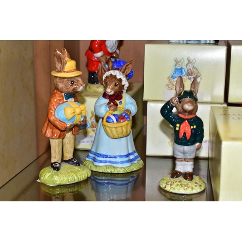 346 - FIFTEEN ROYAL DOULTON BUNNYKINS FIGURES, comprising Mr Bunnybeat DB16, a boxed Santa Bunnykins 'Happ... 