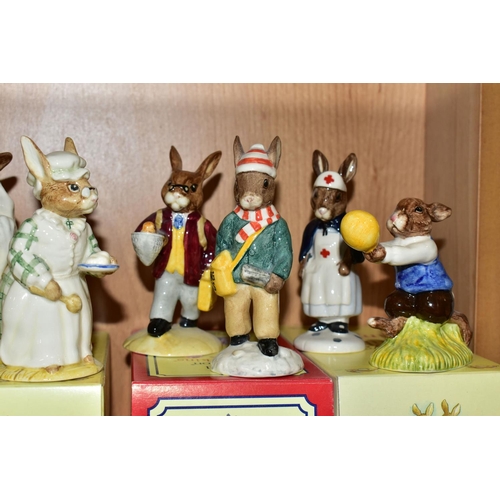 361 - FOURTEEN ROYAL DOULTON BUNNYKINS FIGURES, of which nine have boxes, comprising Polly Bunnykins DB71,... 