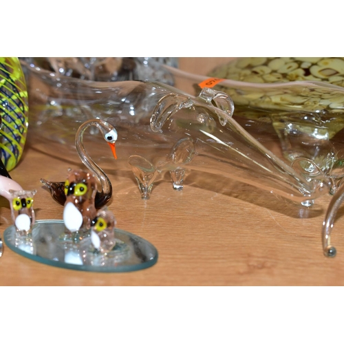 365 - A COLLECTION OF GLASSWARE ANIMALS, comprising a pair of mid twentieth century black and white stripe... 