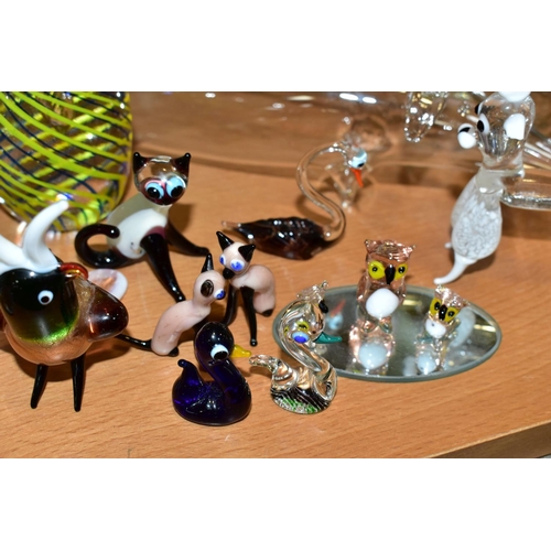 365 - A COLLECTION OF GLASSWARE ANIMALS, comprising a pair of mid twentieth century black and white stripe... 