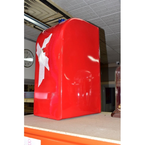 372 - A METAL RED MAIL BOX INCLUDING TWO BRASS KEYS, can be wall mounted, removable collection times, heig... 