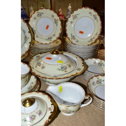 378 - A PORCELAIN DINNER SET, makers mark on base NS, possibly continental, comprising one covered tureen,... 