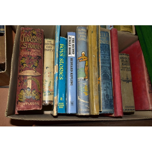 383 - FIVE BOXES OF ASSORTED ANTIQUARIAN BOOKS, late 19th and early 20th Century novels to include a Routl... 