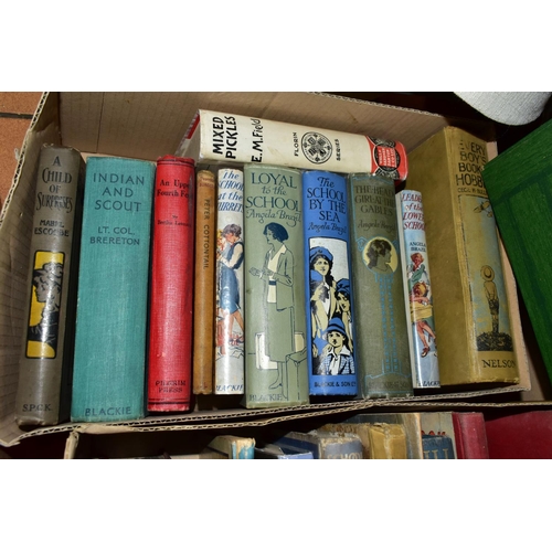 383 - FIVE BOXES OF ASSORTED ANTIQUARIAN BOOKS, late 19th and early 20th Century novels to include a Routl... 