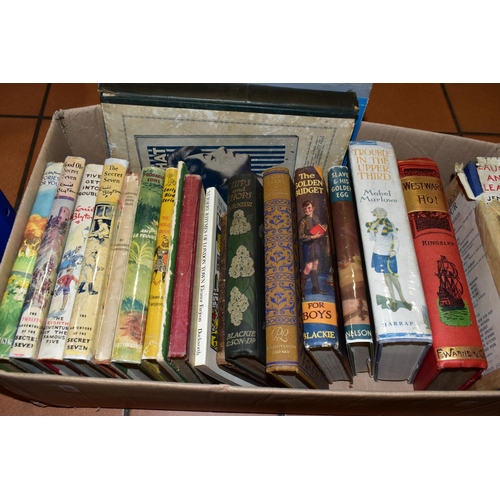 383 - FIVE BOXES OF ASSORTED ANTIQUARIAN BOOKS, late 19th and early 20th Century novels to include a Routl... 