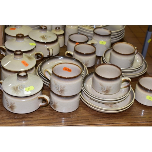 392 - DENBY MEMORIES SIX PLACE DINNER SET, comprising dinner plates, breakfast bowls, coffee pot, cups, sa... 