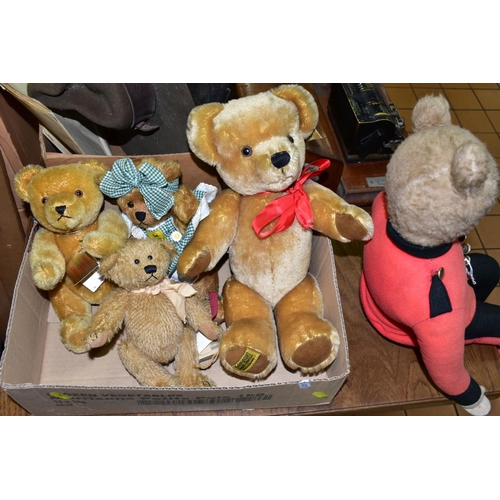 395 - FIVE BRANDED TEDDY BEARS, comprising a Casa Roma seated bear in the form of a soldier, approximate h... 