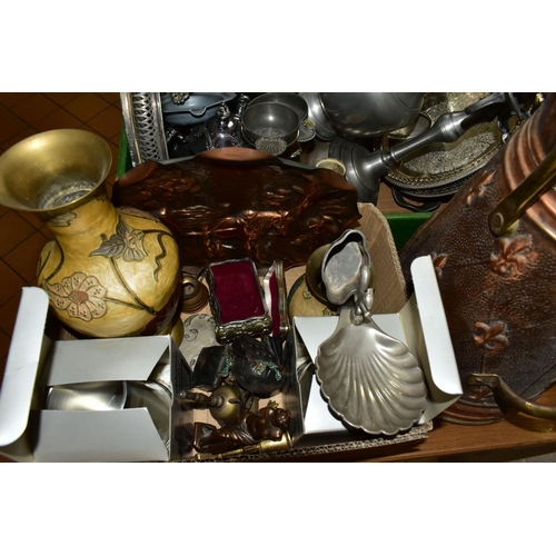 408 - TWO BOXES OF METALWARE,  to include a Seba silver plated scallop form dish, two boxed pewter tankard... 