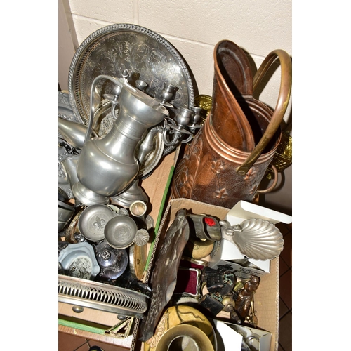 408 - TWO BOXES OF METALWARE,  to include a Seba silver plated scallop form dish, two boxed pewter tankard... 