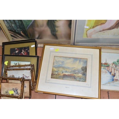 439 - PAINTINGS AND PRINTS TO INCLUDE A JOHN HIRST NUDE FIGURE STUDY, signed bottom right, watercolour on ... 