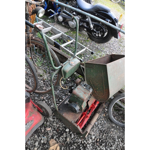 1003 - A VINTAGE ATCO PETROL CYLINDER MOWER with grass box, 20in cut (engine pulls freely but hasnt started... 