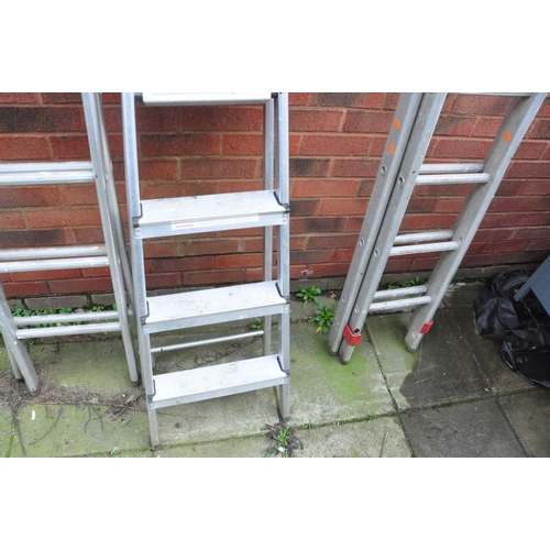 1006 - AN ALUMINIUM DOUBLE EXTENSION LADDER with 12 rungs to each 300cm length along with two sets of alumi... 