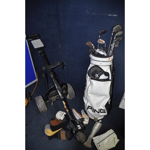 1052 - A PING GOLF BAG CONTAINING TAYLOR MADE CLUBS comprising a partial set of Taylor made clubs along wit... 