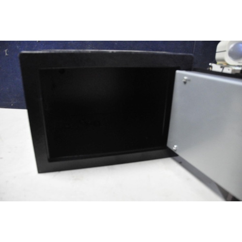 1074 - A CHUBB BLACK BOX SAFE measuring 44cm x depth 40cm x height 32cm, with one key