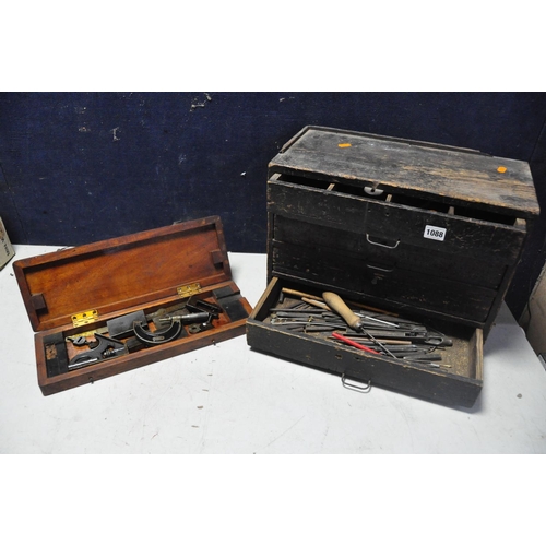 1088 - AN ENGINEERS TOOL CHEST containing some marking tools, files, micrometer, chisels etc. along with a ... 