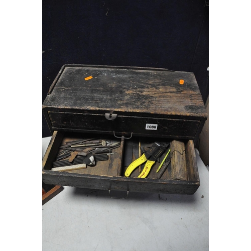 1088 - AN ENGINEERS TOOL CHEST containing some marking tools, files, micrometer, chisels etc. along with a ... 