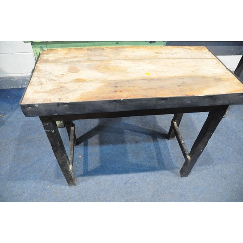 1089 - THREE VINTAGE WOODEN WORKBENCHES comprising two workbenches measuring width 160cm x depth 64cm x hei... 