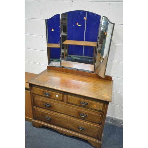 1207 - AN EDWARDIAN WALNUT DRESSING CHEST, with triple mirror, width 107cm x depth 52cm x height 166cm x he... 