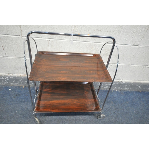 1209 - A MID CENTURY CHROME AND ROSEWOOD FINISH FOLDING TEA TROLLEY