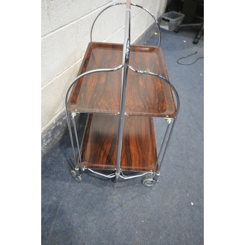 1209 - A MID CENTURY CHROME AND ROSEWOOD FINISH FOLDING TEA TROLLEY