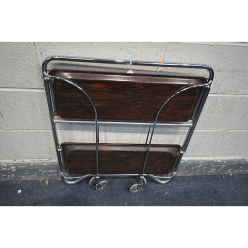 1209 - A MID CENTURY CHROME AND ROSEWOOD FINISH FOLDING TEA TROLLEY