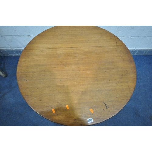 1220 - A GEORGIAN MAHOGANY AND ELM CIRCULAR TILT TOP TRIPOD TABLE, diameter 91cm x height 69cm (condition -... 