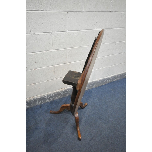 1220 - A GEORGIAN MAHOGANY AND ELM CIRCULAR TILT TOP TRIPOD TABLE, diameter 91cm x height 69cm (condition -... 