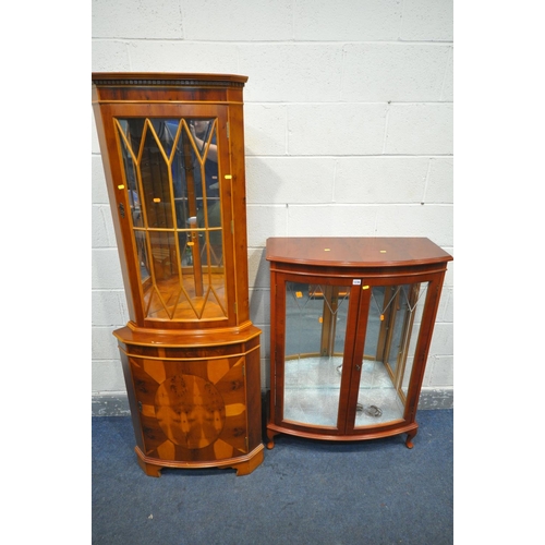 1236 - A YEW WOOD GLAZED TWO DOOR DISPLAY CABINET, width 82cm x depth 36cm x height 114cm, along with a yew... 