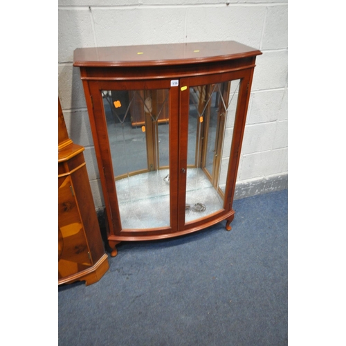 1236 - A YEW WOOD GLAZED TWO DOOR DISPLAY CABINET, width 82cm x depth 36cm x height 114cm, along with a yew... 