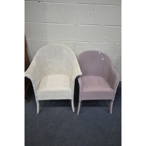 1245 - TWO LLOYD LOOM WICKER CHAIRS, one painted purple one painted white (2)