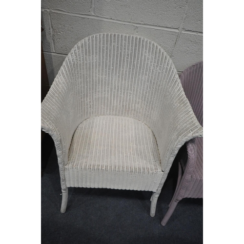 1245 - TWO LLOYD LOOM WICKER CHAIRS, one painted purple one painted white (2)