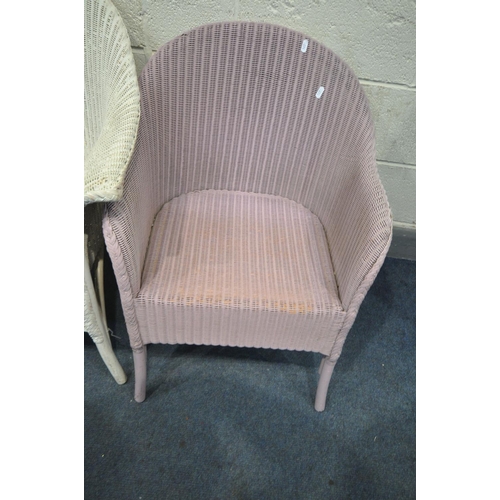 1245 - TWO LLOYD LOOM WICKER CHAIRS, one painted purple one painted white (2)