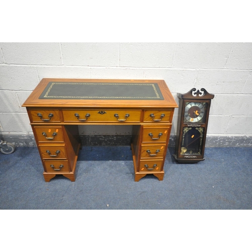 1248 - AN OAK PEDESTAL DESK, with an arrangement of eight drawers, length 102cm x depth 46cm x height 76cm ... 